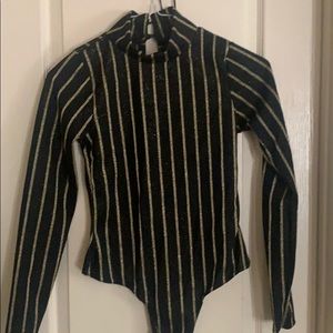 Black High Neck Stripe Glitter Bodysuit
US Size:8